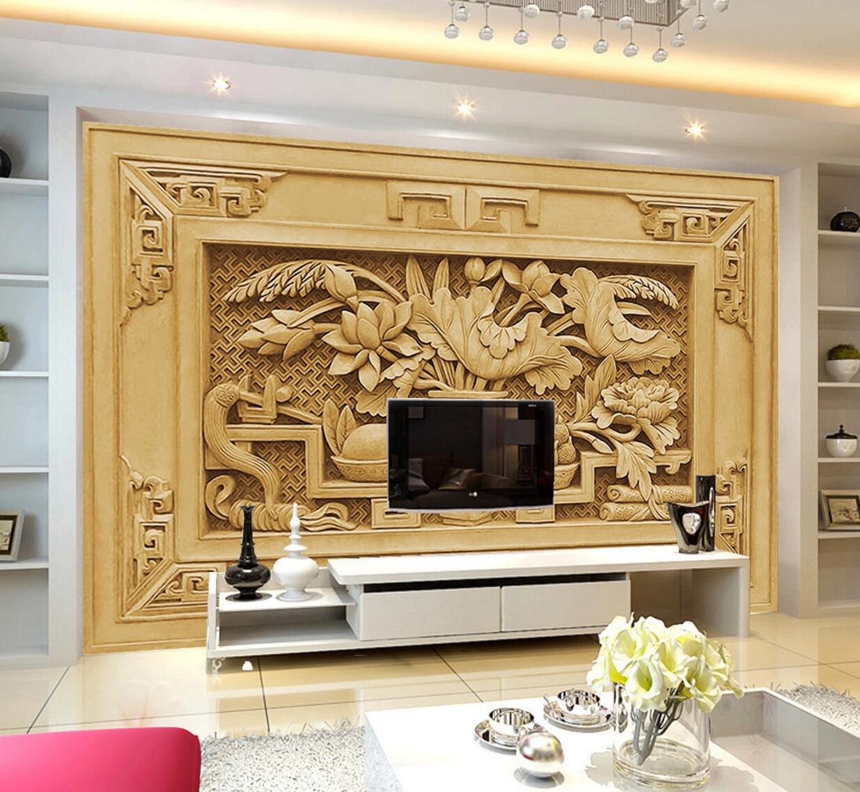 3D Carving Art Flower WC601 Wall Murals