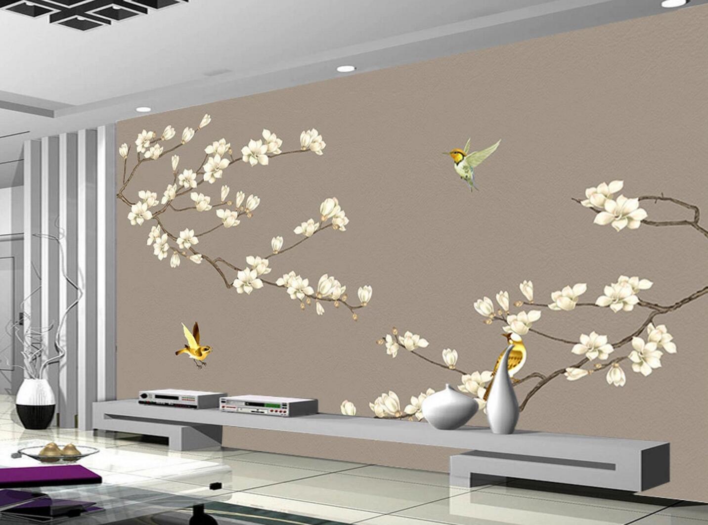3D Yellow Bird Flower WC1226 Wall Murals