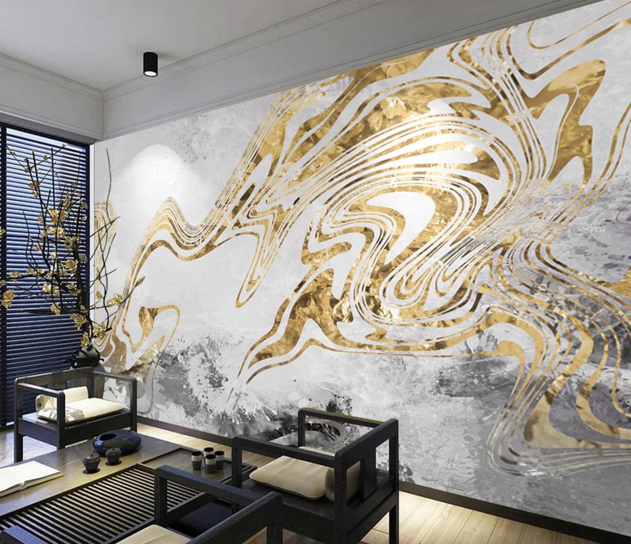 3D Golden Pattern WC1158 Wall Murals