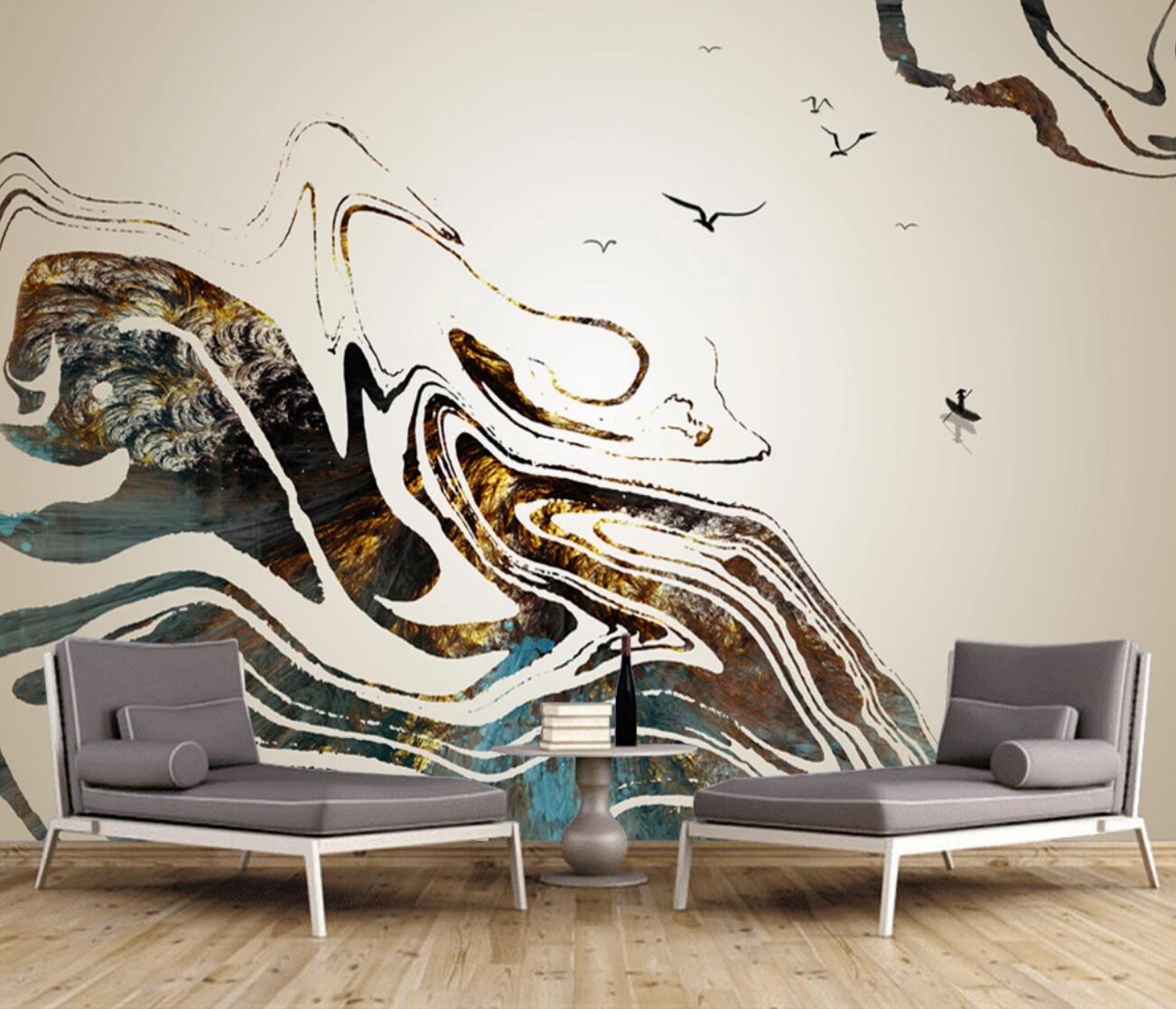 3D Black Ink Pattern WC673 Wall Murals