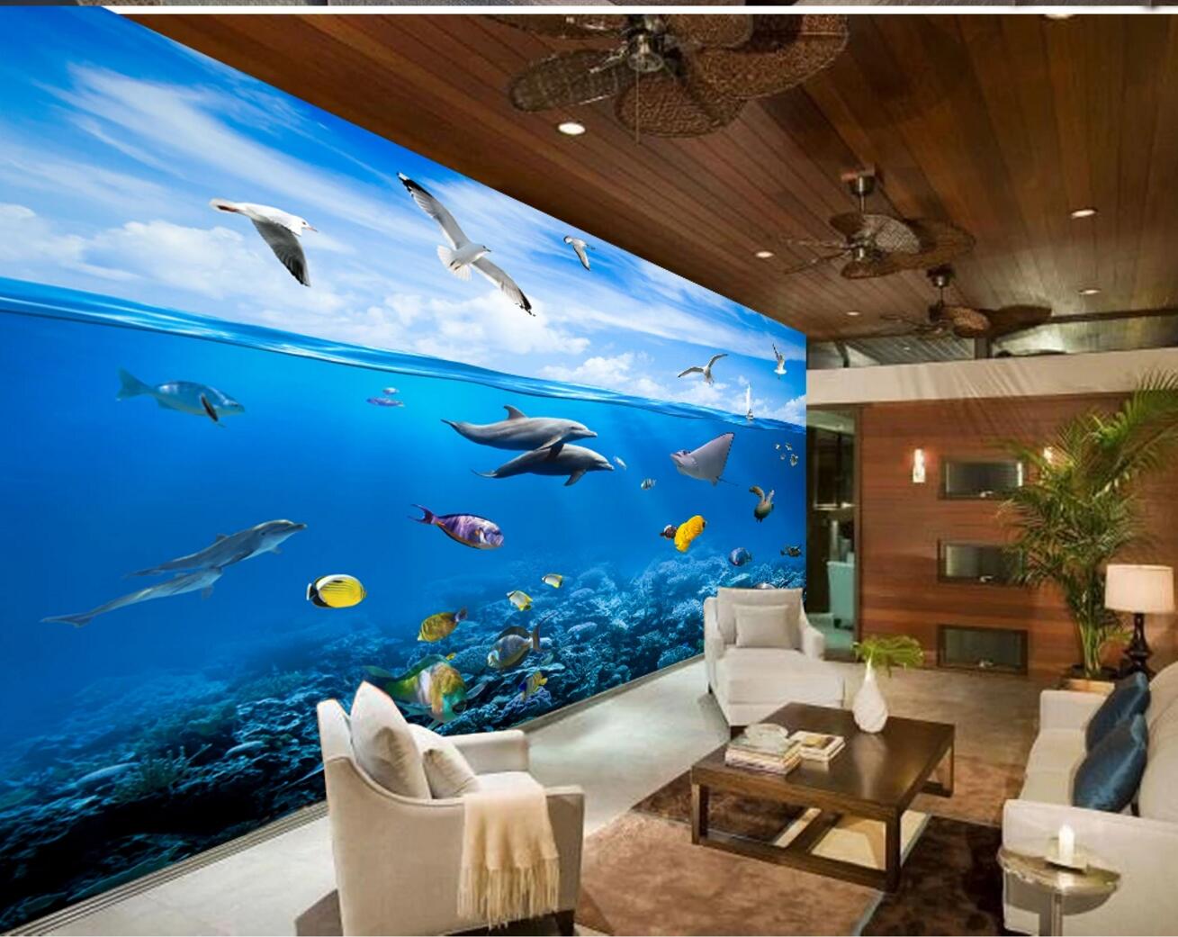 3D Dolphin Fish Seagull WC219 Wall Murals