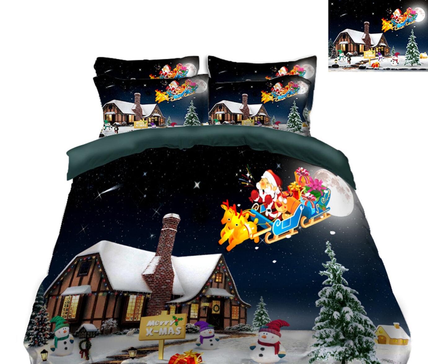3D Houses Santa Sleigh 31162 Christmas Quilt Duvet Cover Xmas Bed Pillowcases