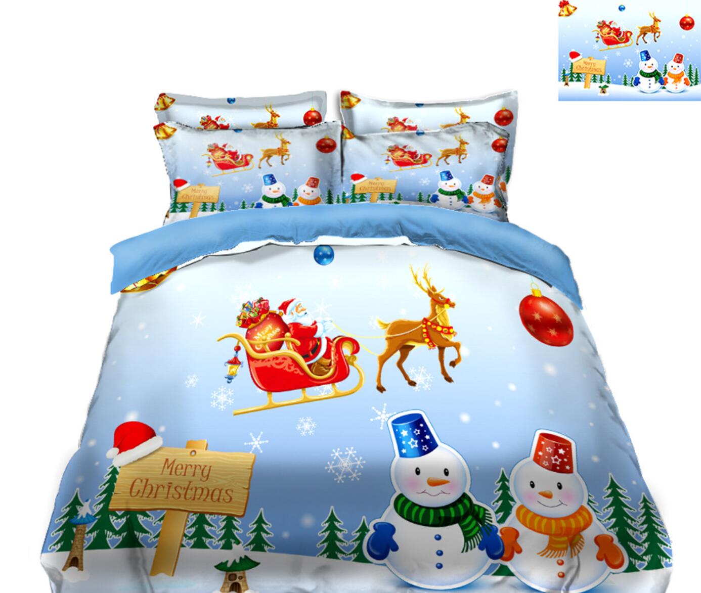 3D Snowman Sleigh Deer 31165 Christmas Quilt Duvet Cover Xmas Bed Pillowcases