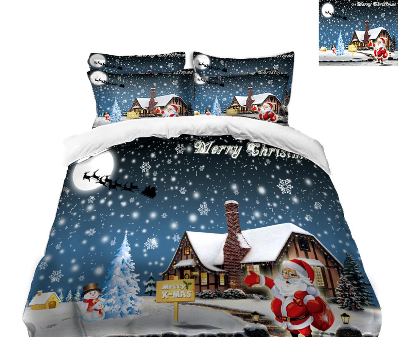 3D Snow House Santa 31170 Christmas Quilt Duvet Cover Xmas Bed Pillowcases