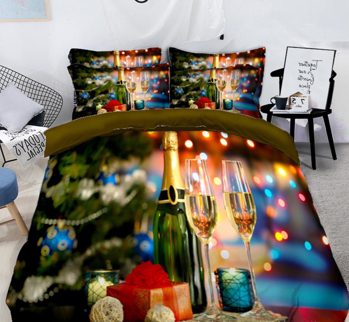 3D Wine Glass 31174 Christmas Quilt Duvet Cover Xmas Bed Pillowcases