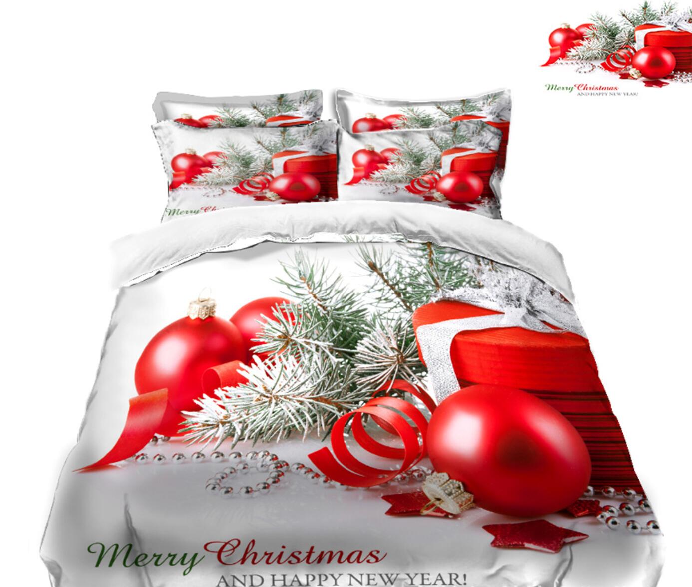 3D Red Ball 31194 Christmas Quilt Duvet Cover Xmas Bed Pillowcases