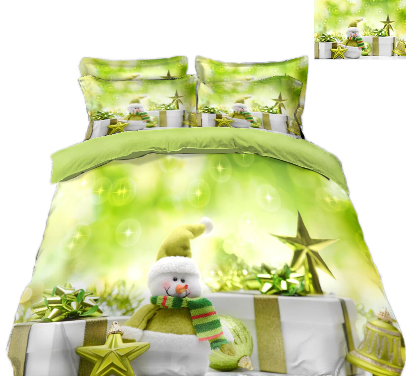 3D Green Snowman Pentagram 31202 Christmas Quilt Duvet Cover Xmas Bed Pillowcases