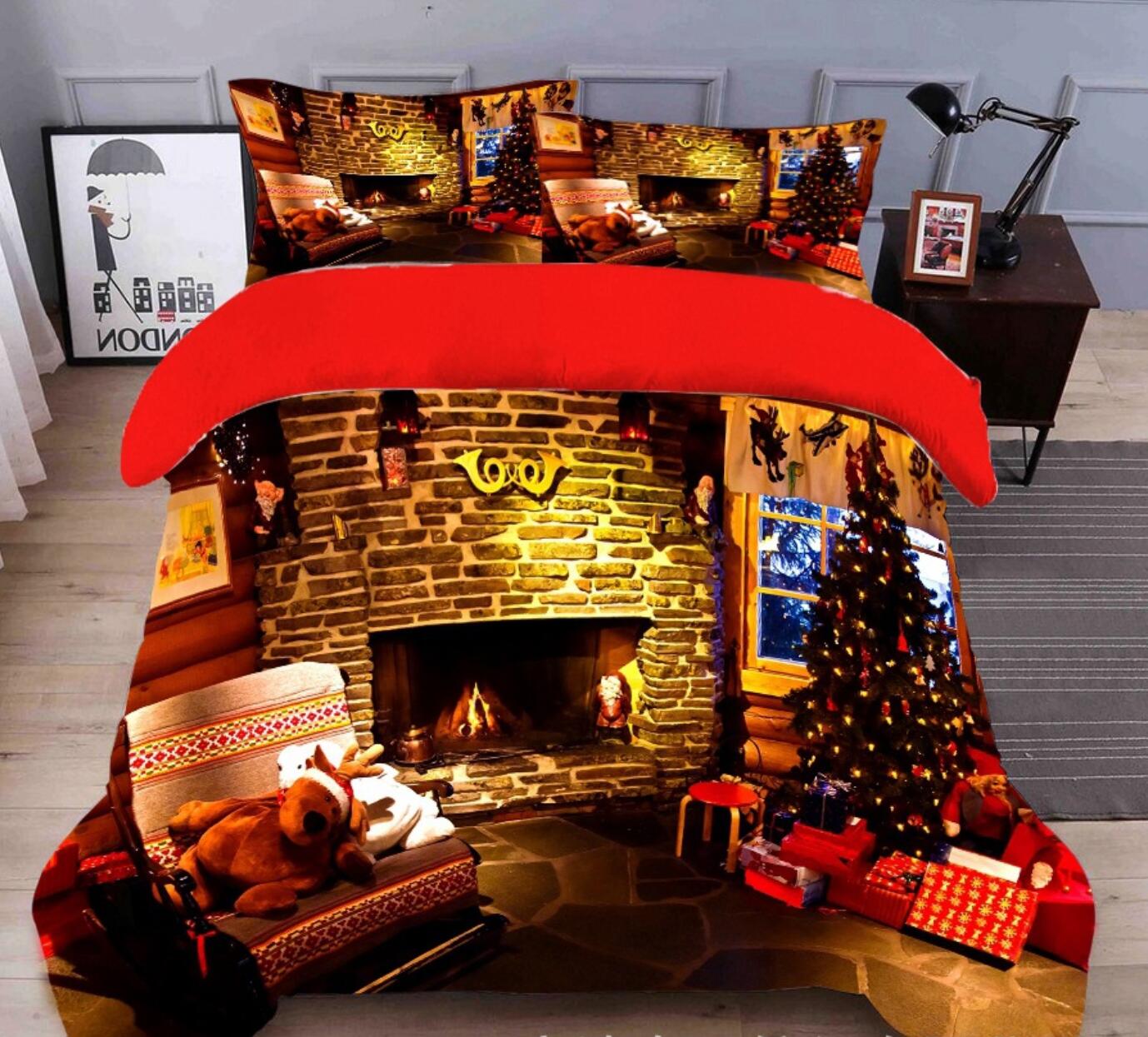 3D Fireplace Tree Gift 31220 Christmas Quilt Duvet Cover Xmas Bed Pillowcases