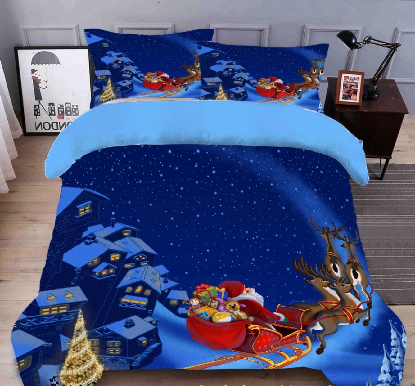 3D Snow House Sleigh Deer 32020 Christmas Quilt Duvet Cover Xmas Bed Pillowcases
