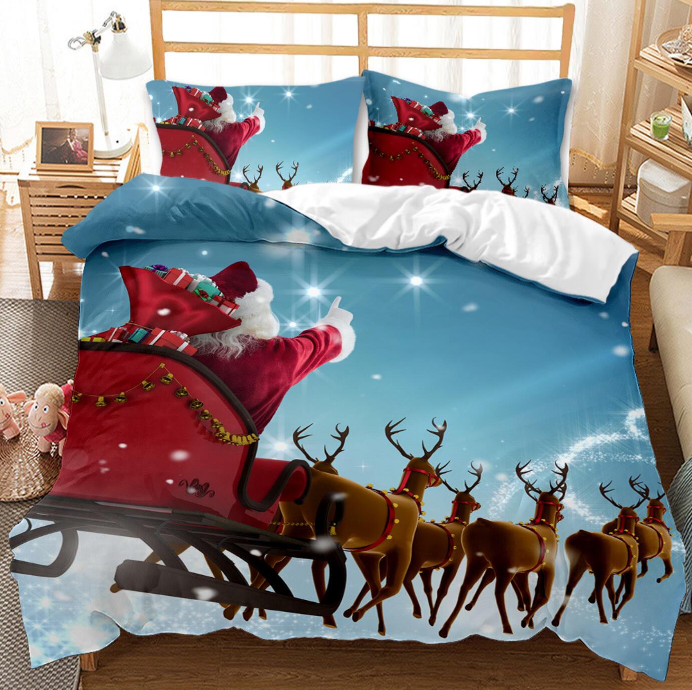 3D Santa Sleigh Deer 32081 Christmas Quilt Duvet Cover Xmas Bed Pillowcases