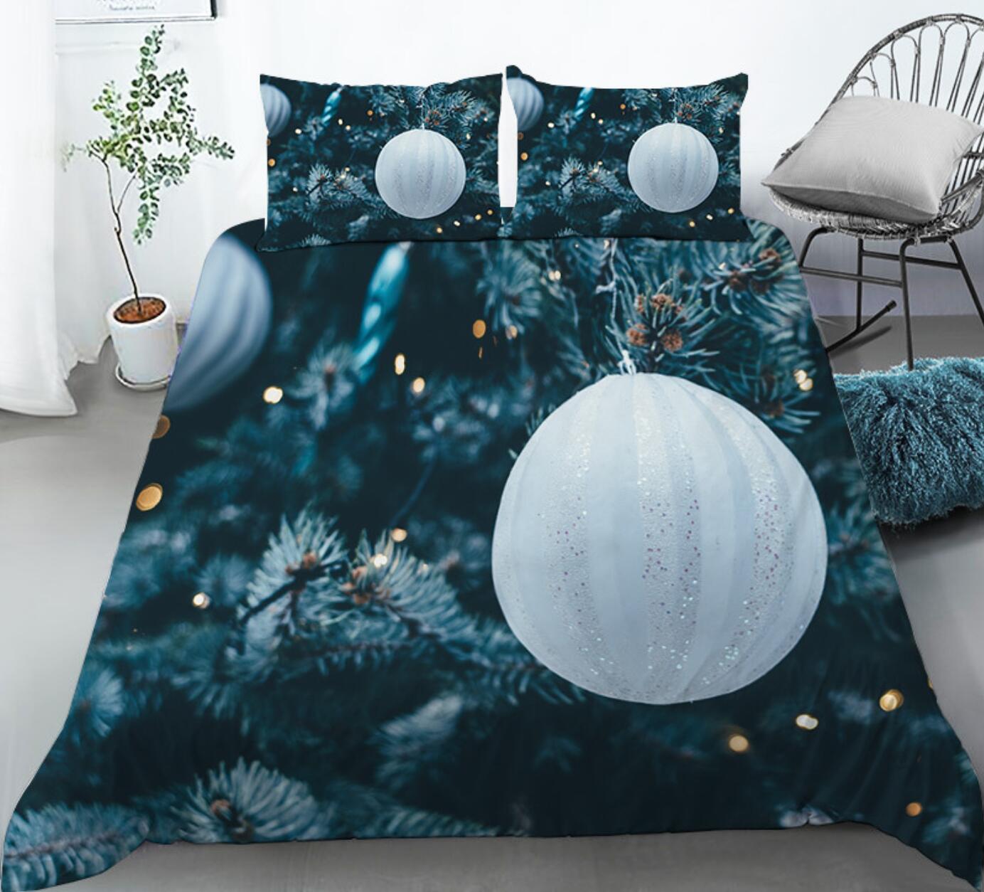 3D White Ball 32105 Christmas Quilt Duvet Cover Xmas Bed Pillowcases