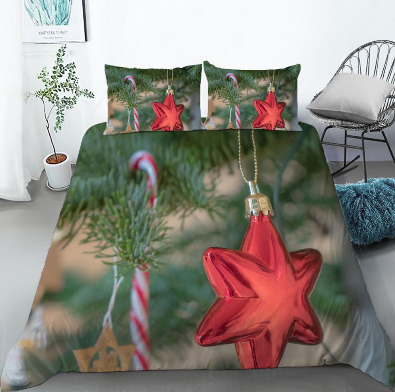 3D Red Six-Pointed Star 32119 Christmas Quilt Duvet Cover Xmas Bed Pillowcases