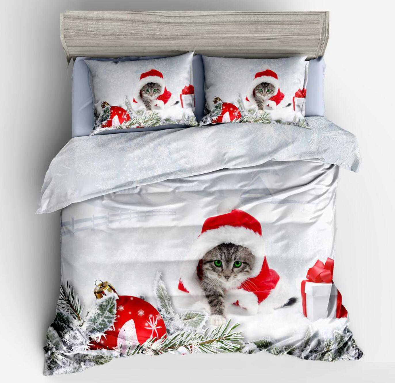3D Christmas Cat 32157 Christmas Quilt Duvet Cover Xmas Bed Pillowcases