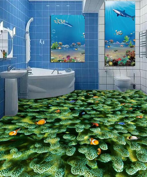 3D Green Coral Floor Mural Wallpaper AJ Wallpaper 2
