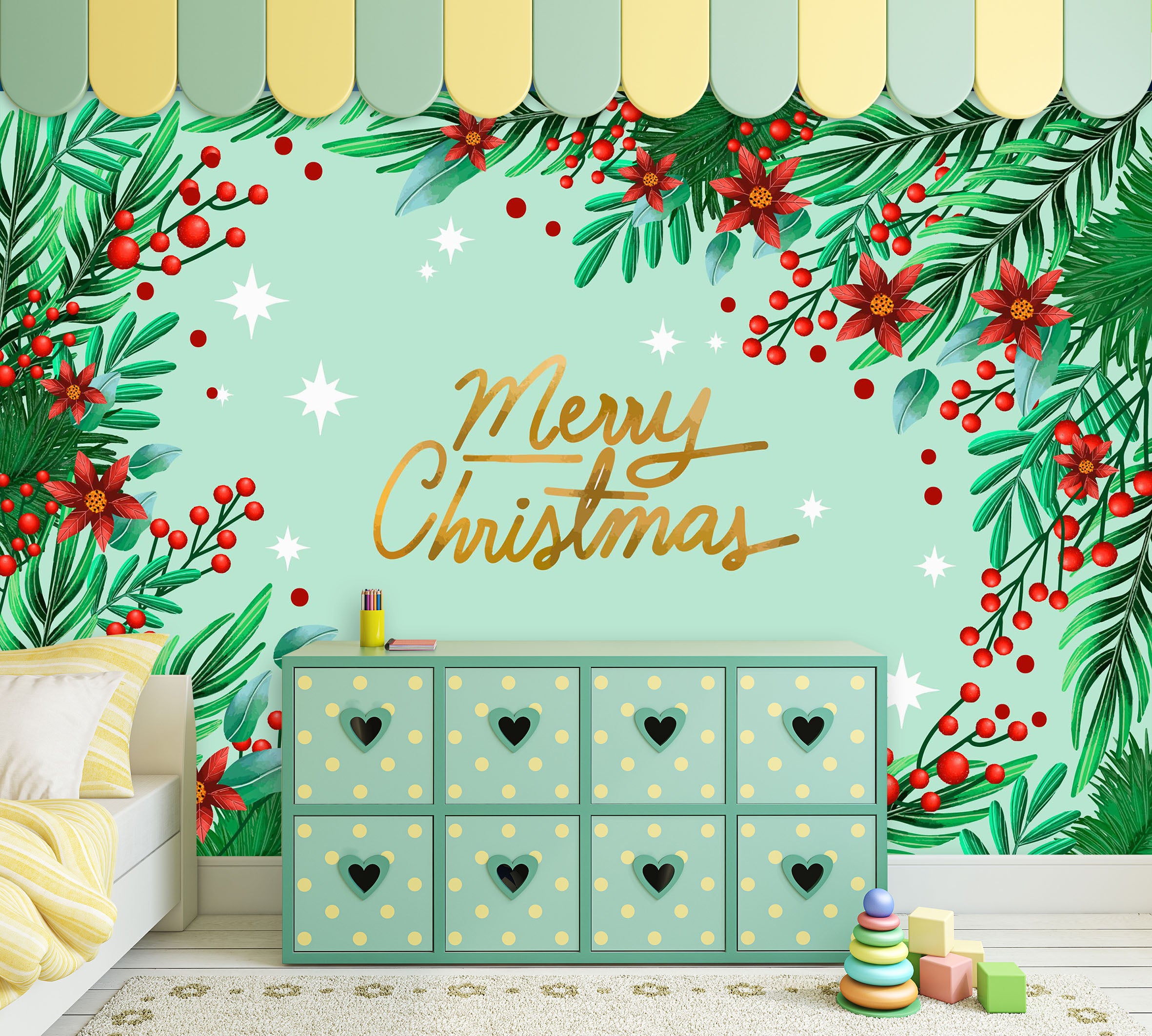 3D Merry Christmas From Tree Branches 57134 Wall Murals
