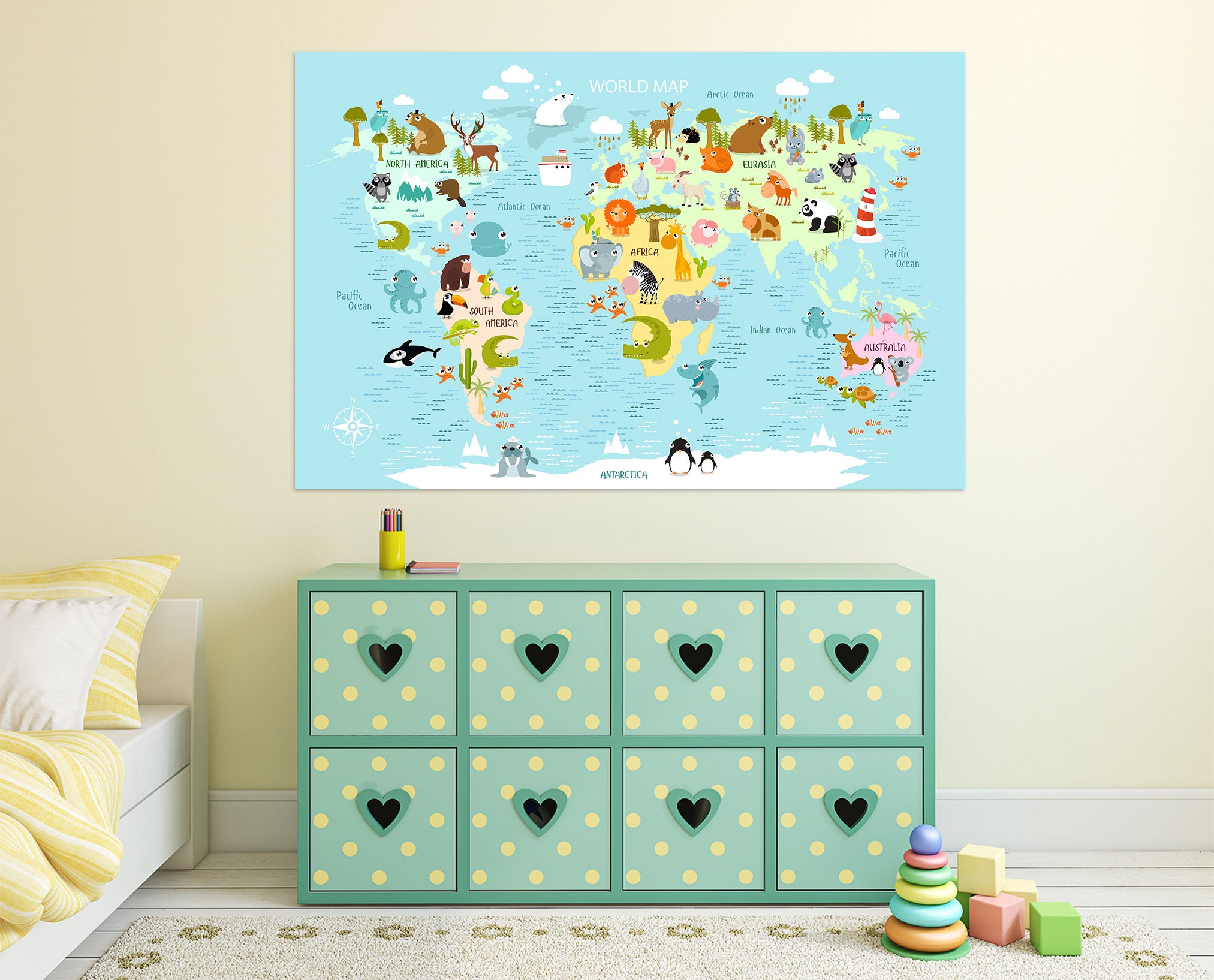3D Animal Home 275 World Map Wall Sticker