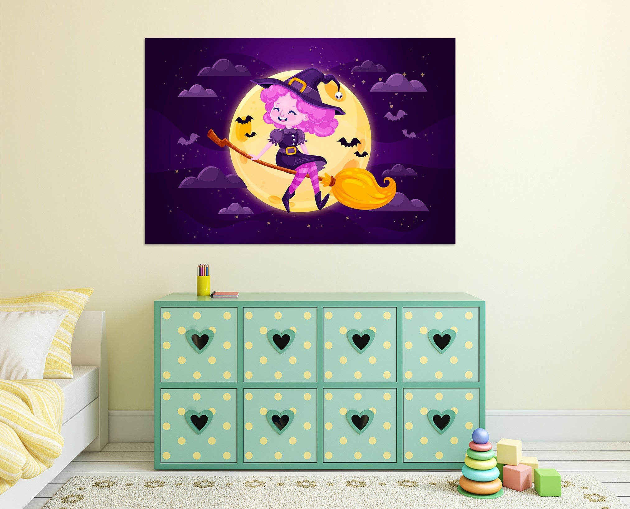 3D Moon Bat Cute Girl 014 Halloween Wall Stickers Wallpaper AJ Wallpaper 2
