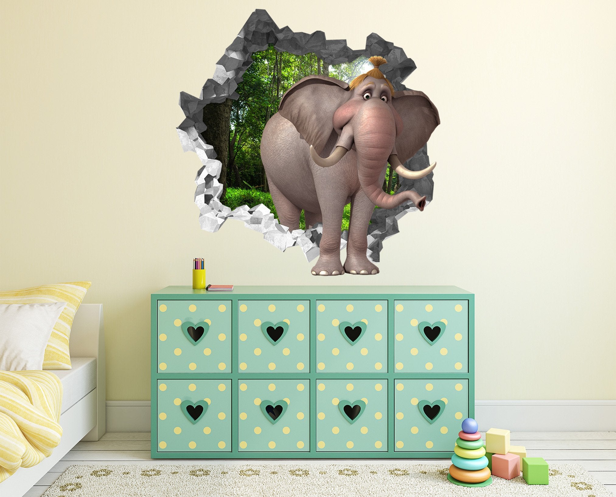 3D Lovely Elephant 86 Broken Wall Murals Wallpaper AJ Wallpaper