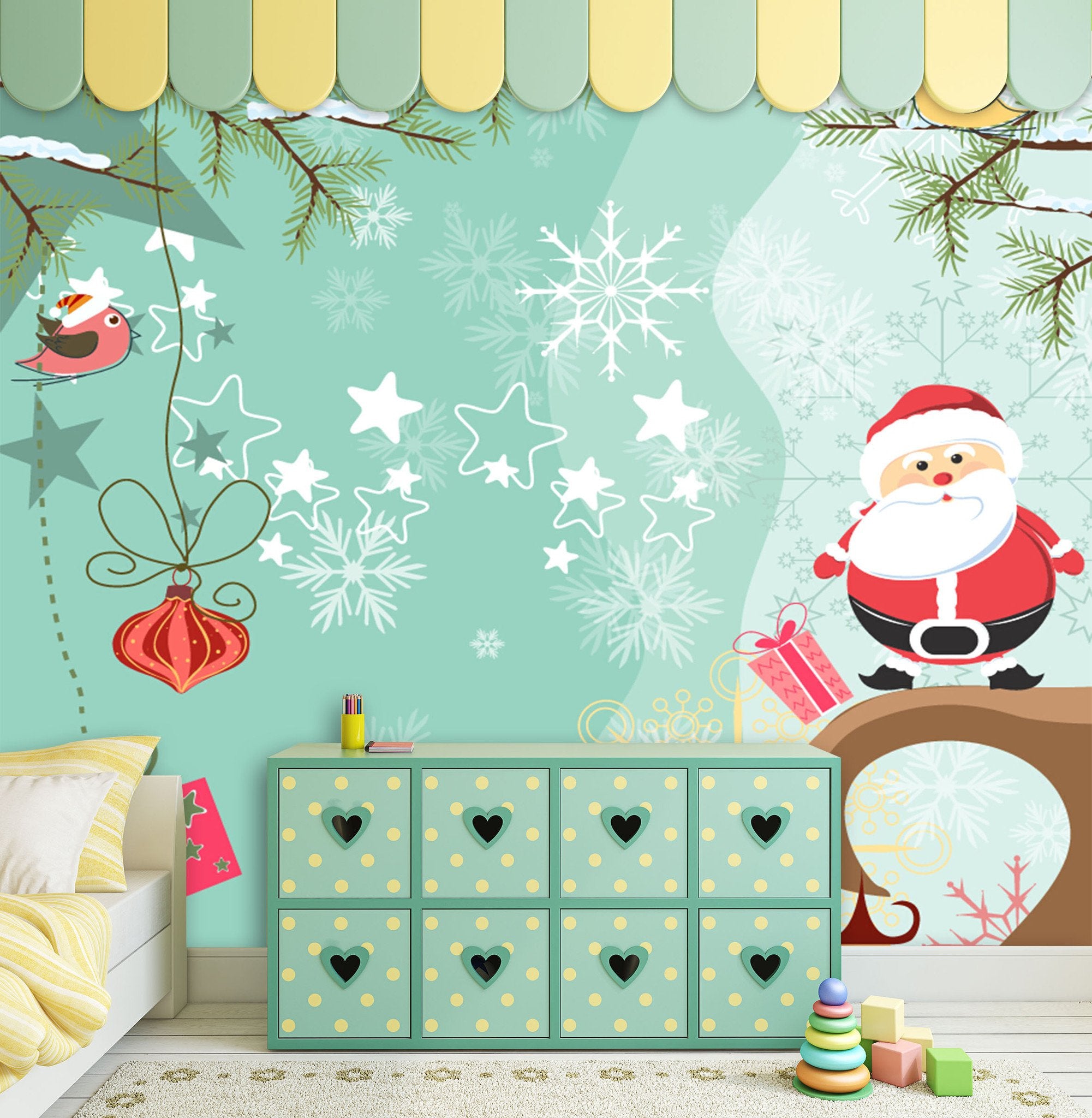 3D Father Christmas And Green Tree 5 Wallpaper AJ Wallpaper