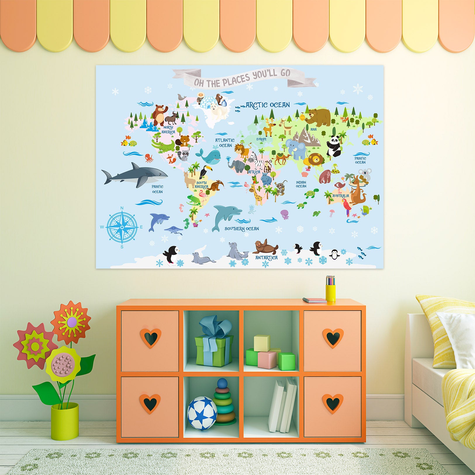 3D Animal World 282 World Map Wall Sticker