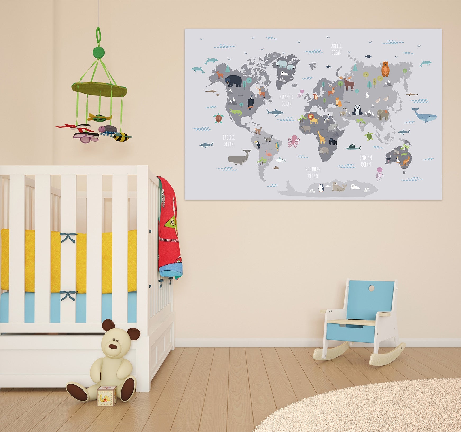 3D Grey Art 255 World Map Wall Sticker