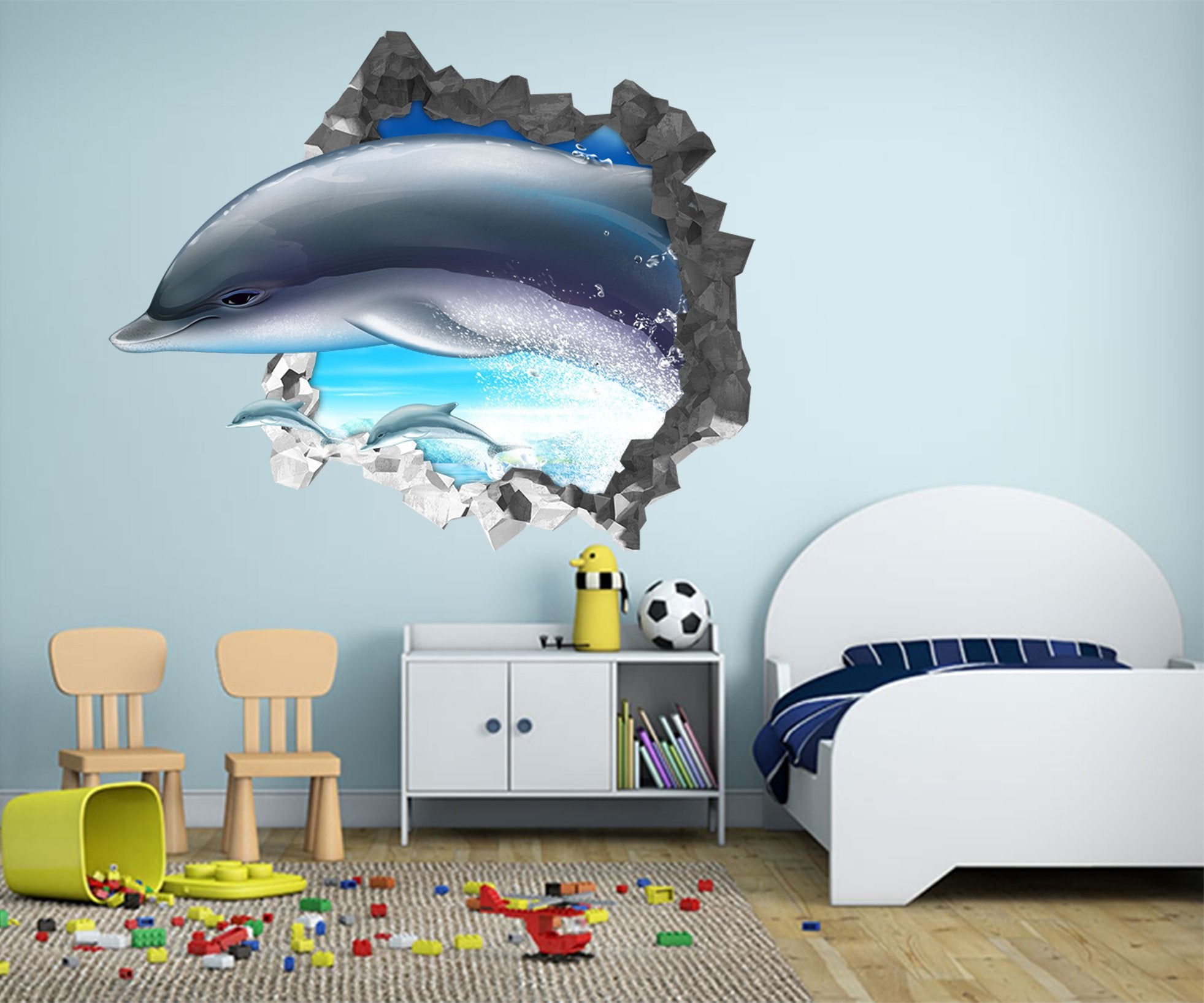 3D Sea Jumping Dolphins 87 Broken Wall Murals Wallpaper AJ Wallpaper