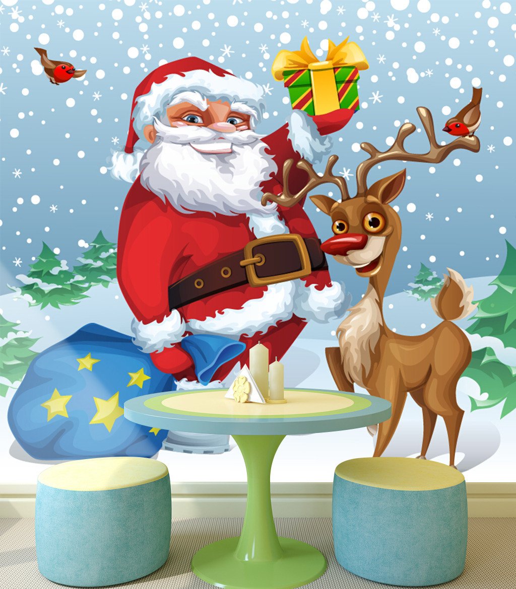 3D Father Christmas And Reindeer 646 Wallpaper AJ Wallpaper
