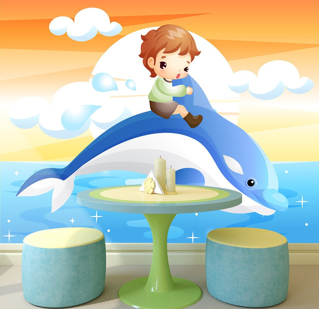 3D Boy Riding Dolphin 353 Wallpaper AJ Wallpaper