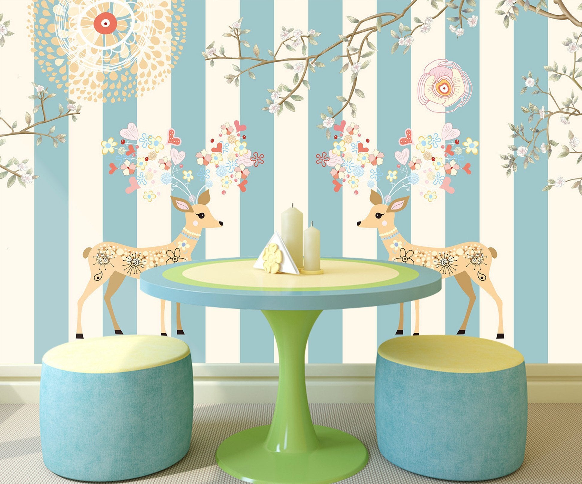 3D Pattern Sun Deer 502 Wallpaper AJ Wallpaper 2