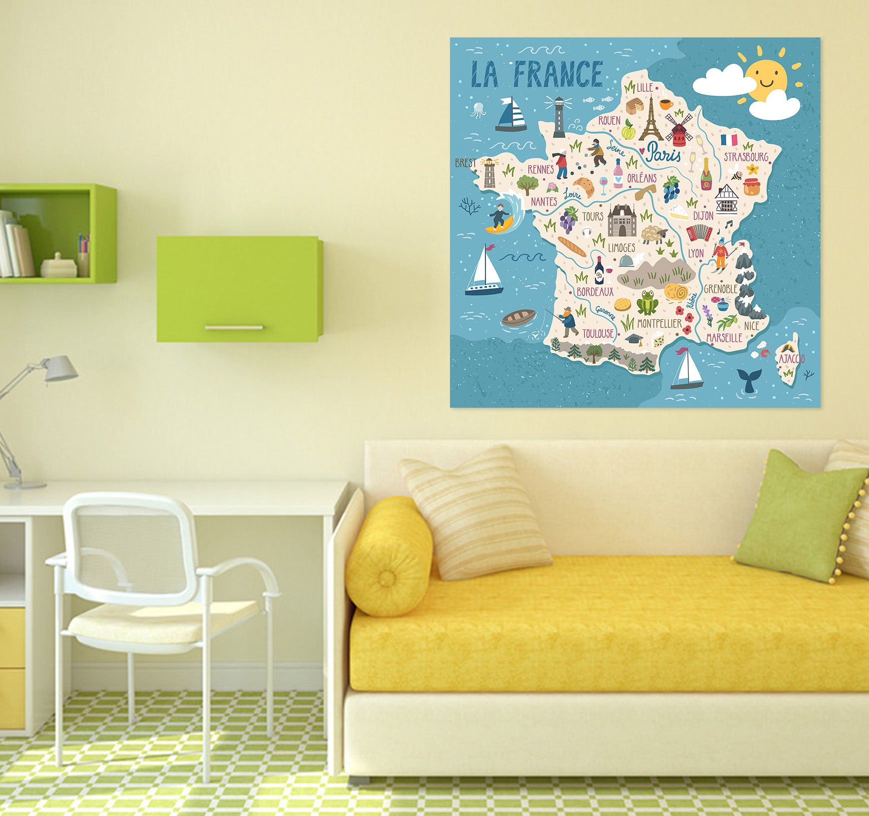 3D Five Stars 237 World Map Wall Sticker