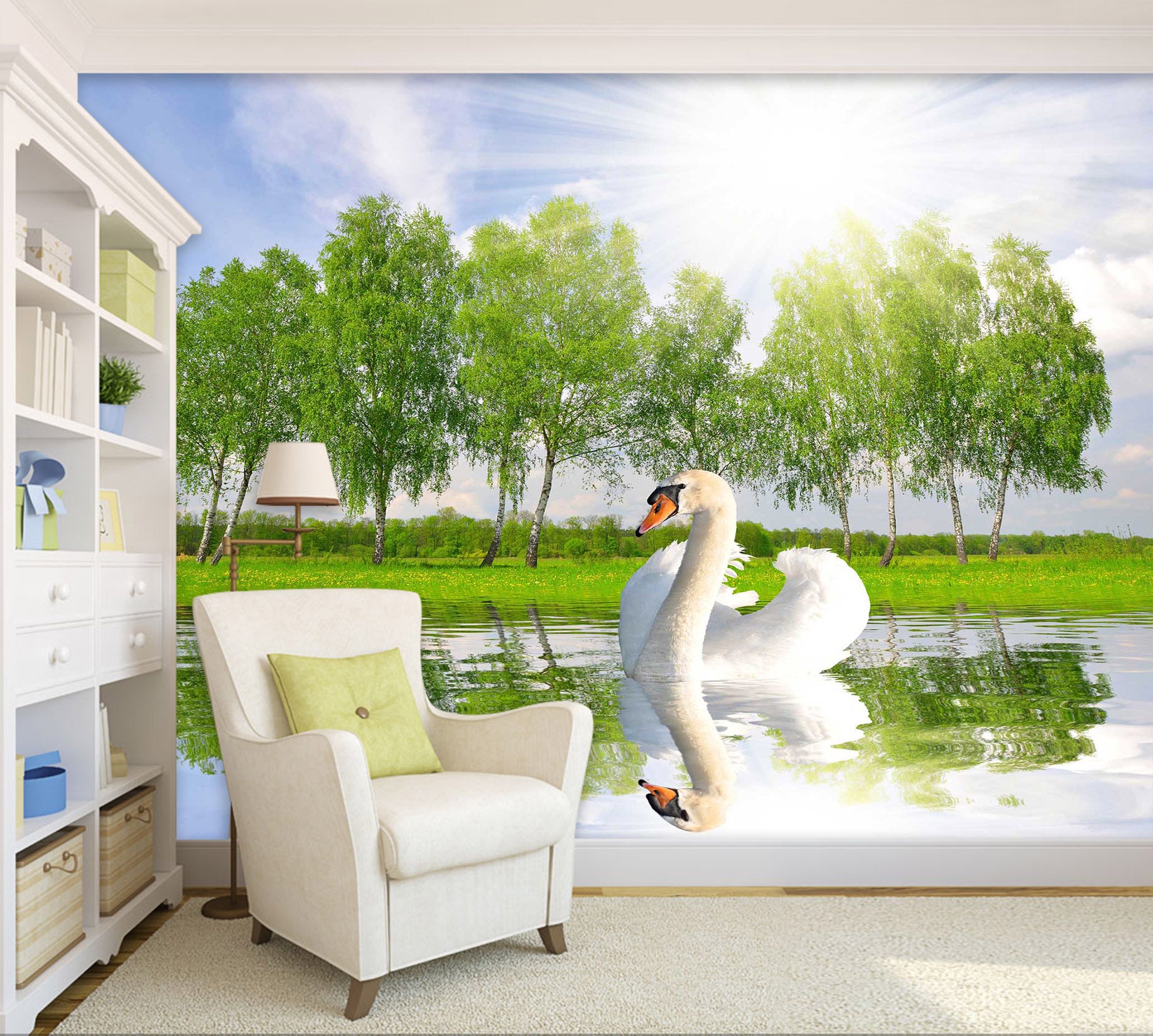 3D Swan Lake 1073 Wall Murals