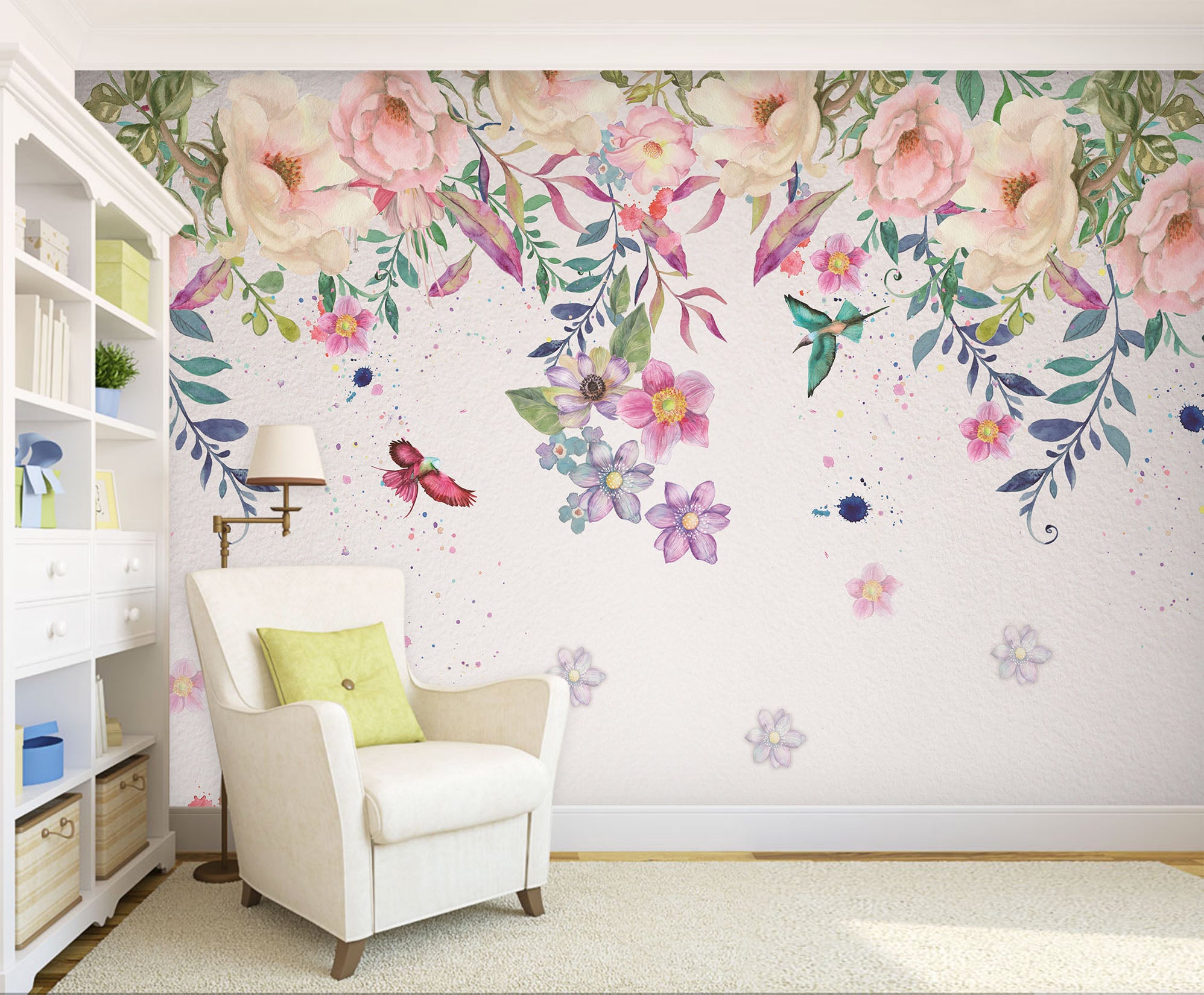3D Colored Bird Petals 1044 Wall Murals