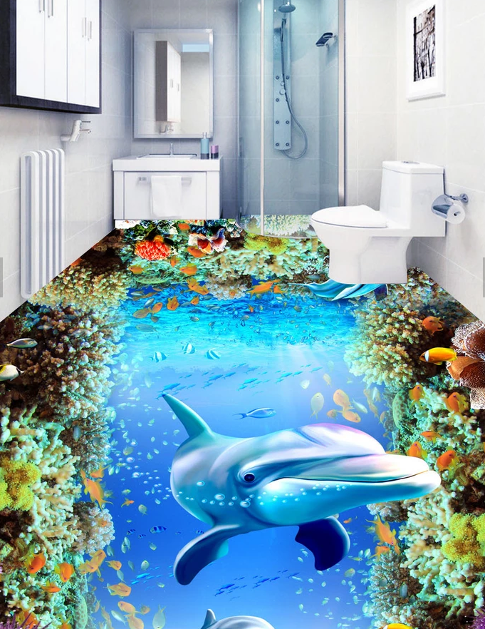 3D Ocean Dolphin 553 Floor Mural Wallpaper Murals Rug & Mat Print Epoxy waterproof bath floor