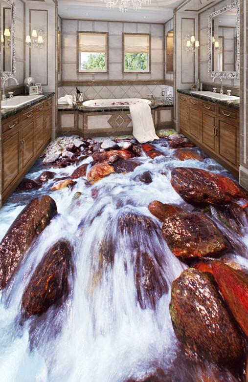 3D Rivers Slippery Rocks Floor Mural Wallpaper AJ Wallpaper 2