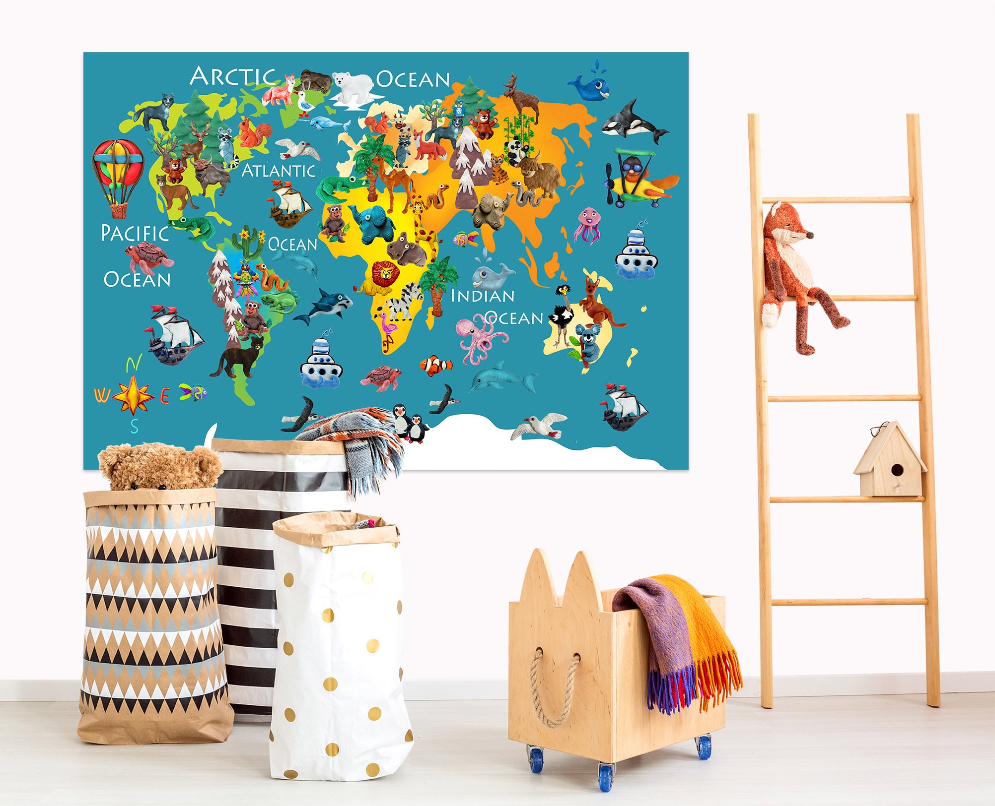 3D Abstract Elephant 247 World Map Wall Sticker