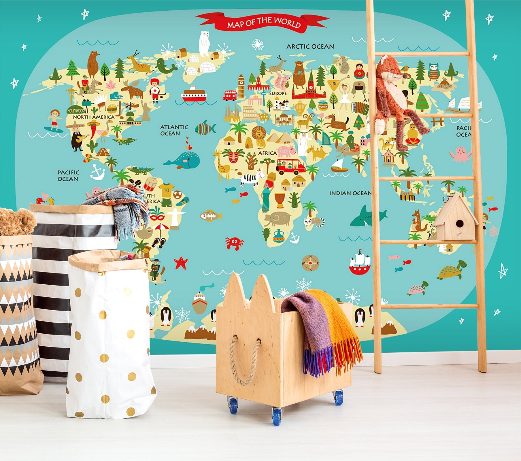 3D Cartoon Animal Map 039 Wall Murals Wallpaper AJ Wallpaper 2