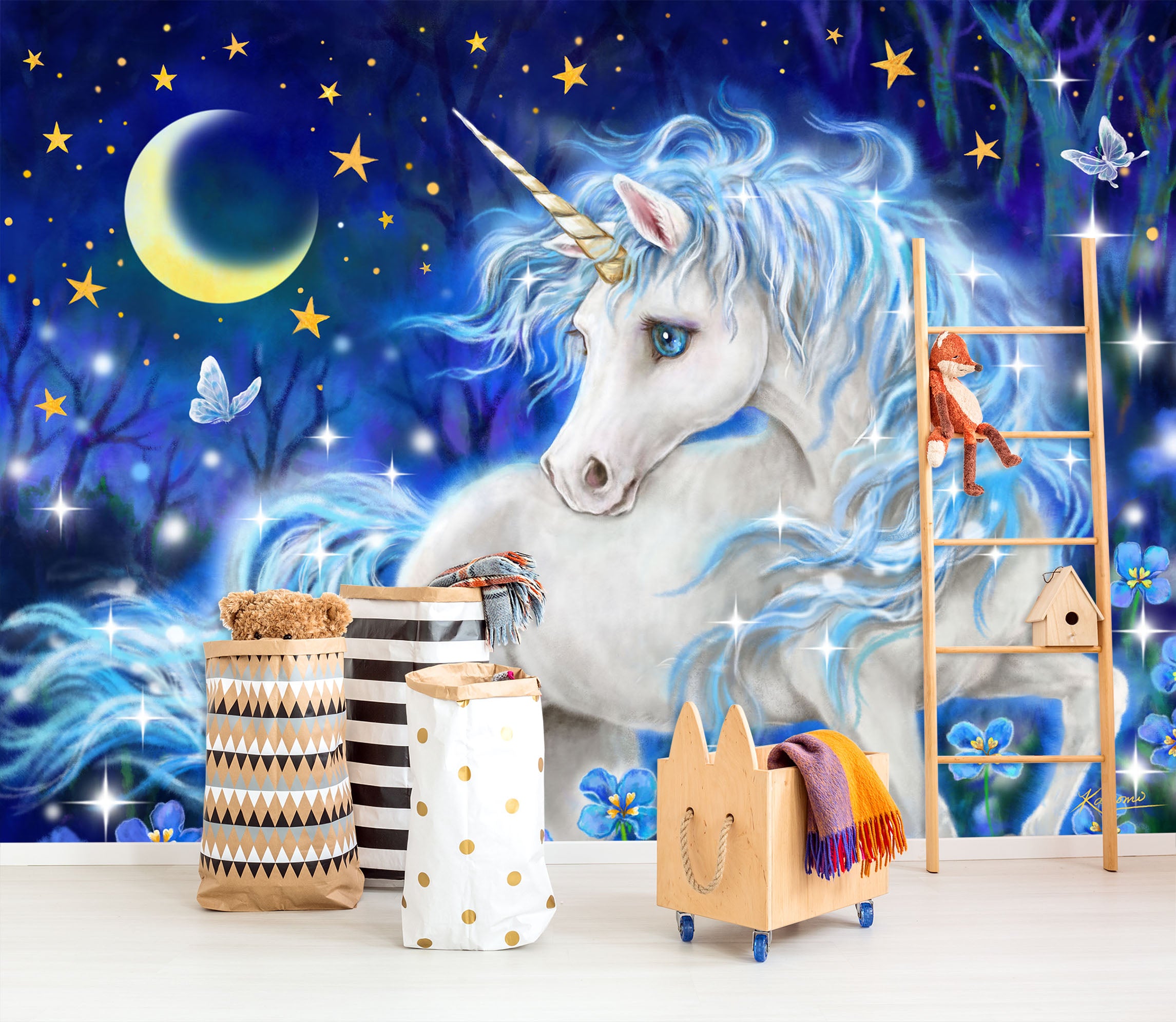 3D Unicorn Moon Stars 5512 Kayomi Harai Wall Mural Wall Murals