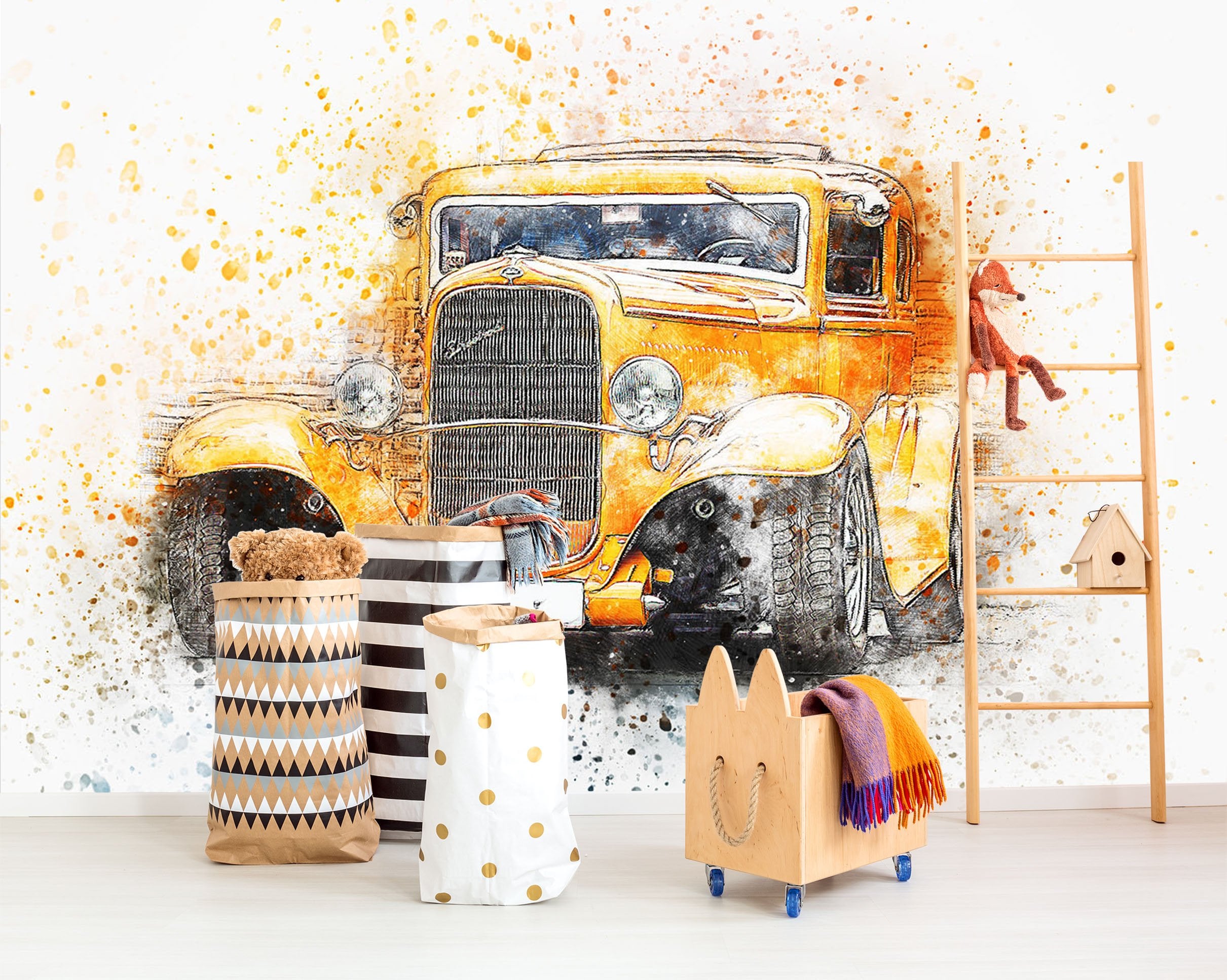 D Yellow Car 952 Vehicle Wall Murals Wallpaper AJ Wallpaper 2