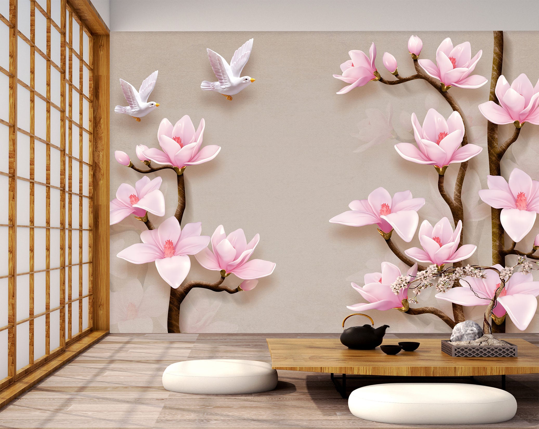 3D Pink Flowers 1466 Wall Murals