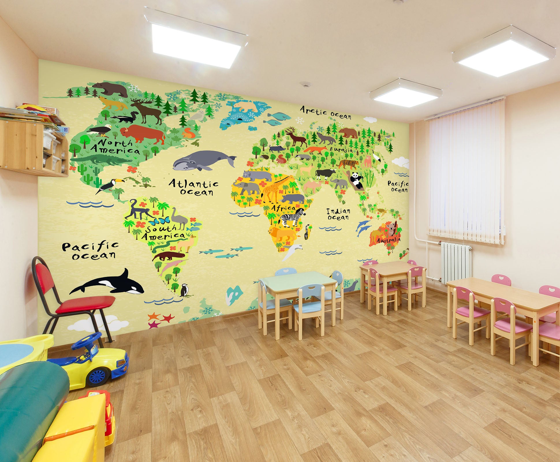 3D Cartoon Animal Map 295 Wall Murals