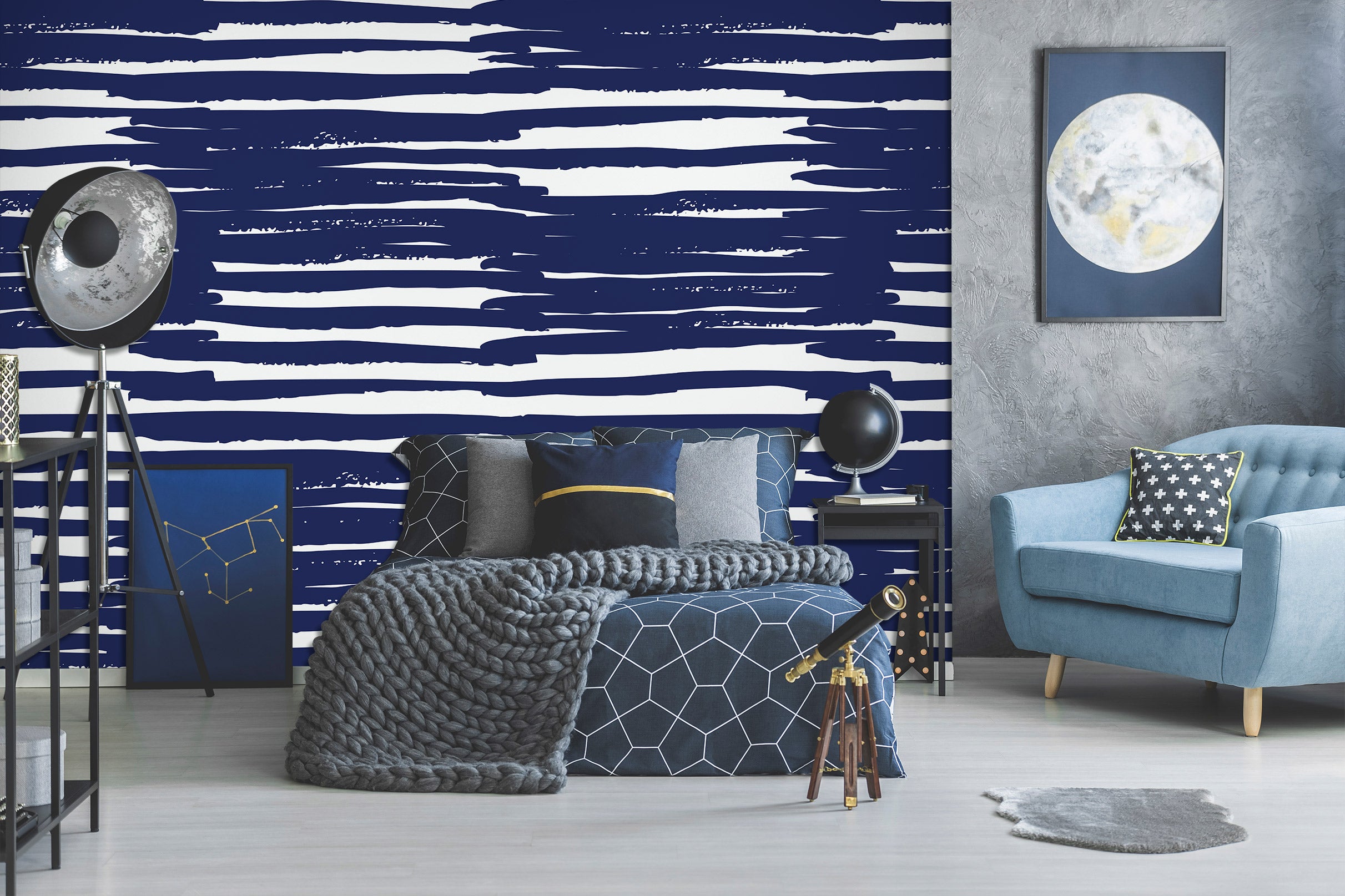 3D Navy Blue Line Stripe 120130 Kashmira Jayaprakash Wall Mural Wall Murals