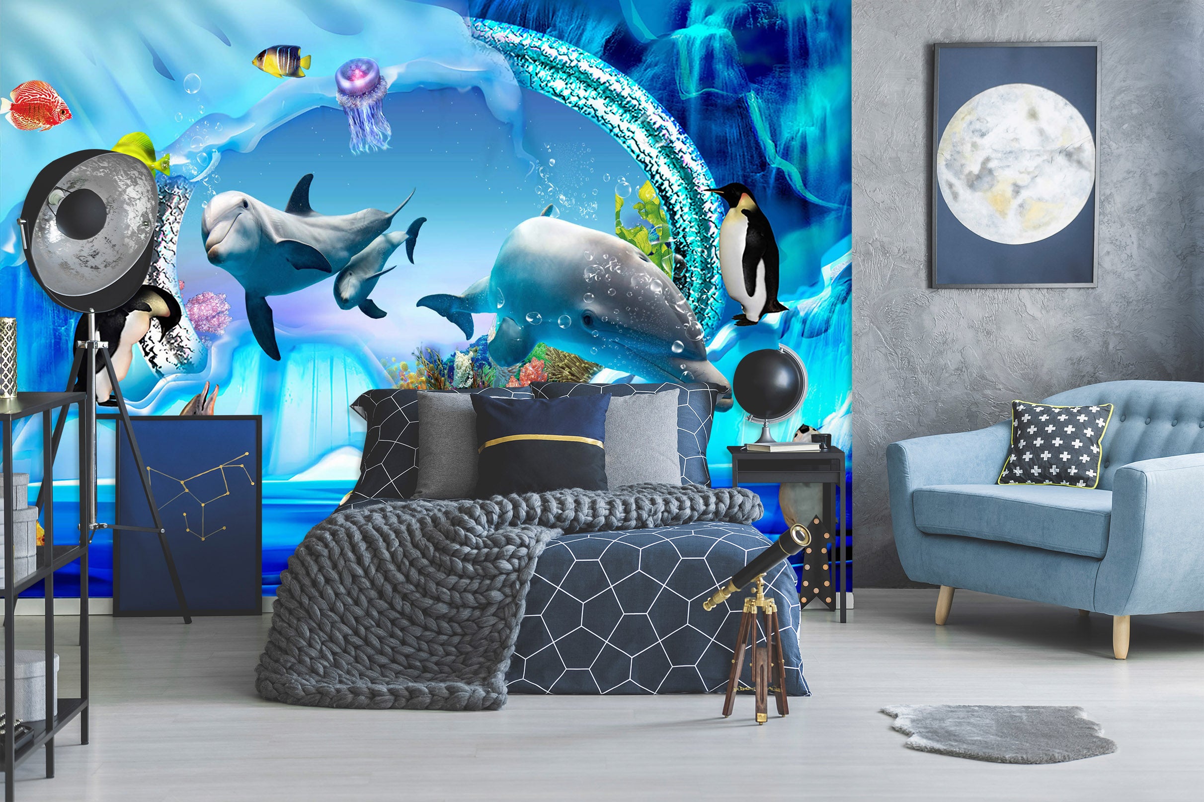 3D Cute Dolphin 1621 Wall Murals