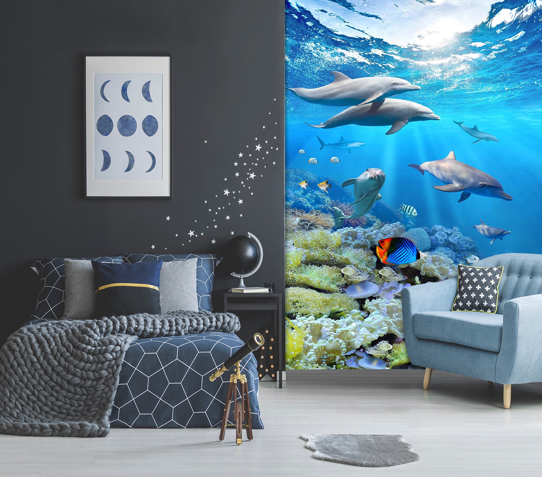 3D Deep Sea Dolphin 1967 Wall Murals