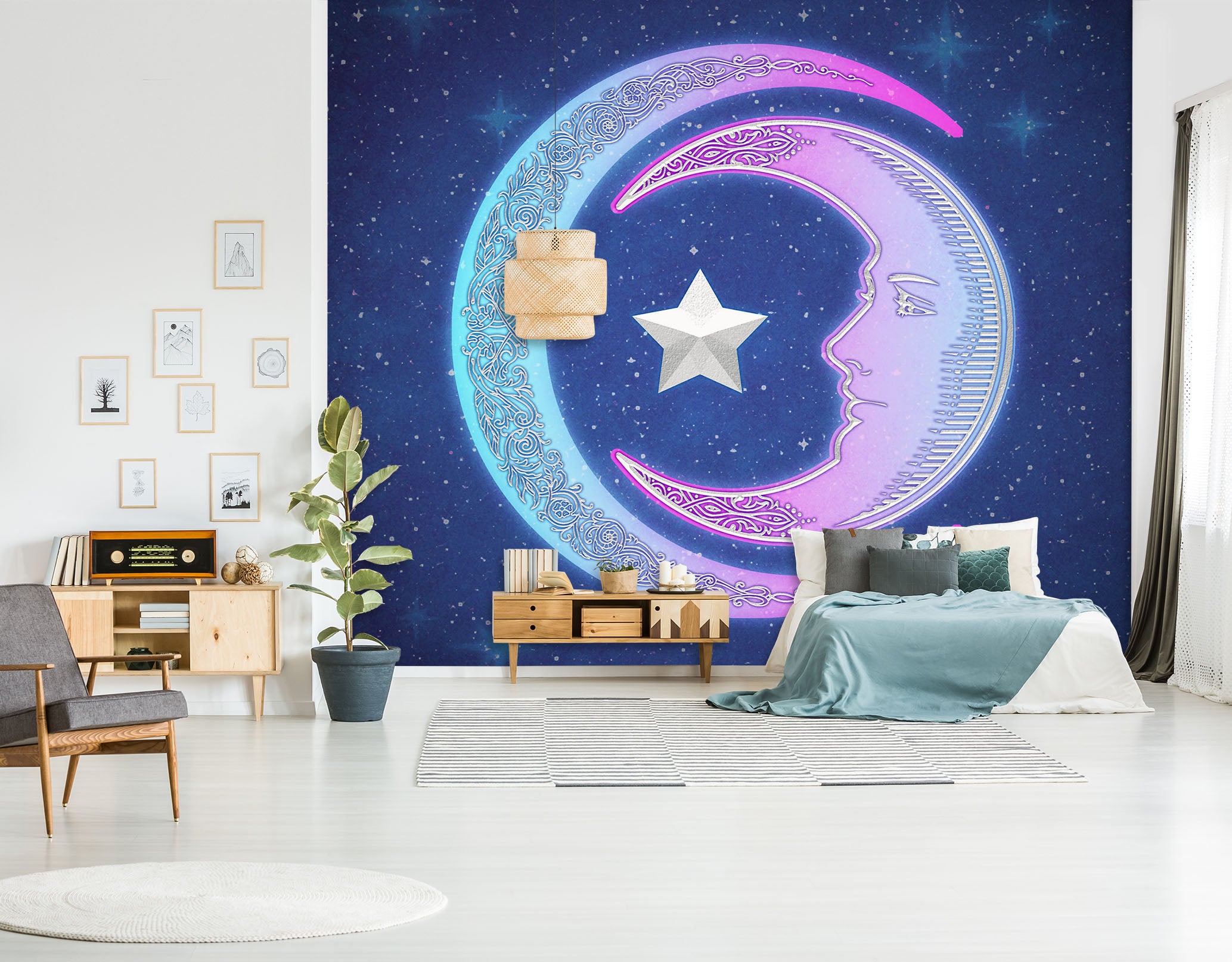 3D Pink Moon Stars 8764 Brigid Ashwood Wall Mural Wall Murals