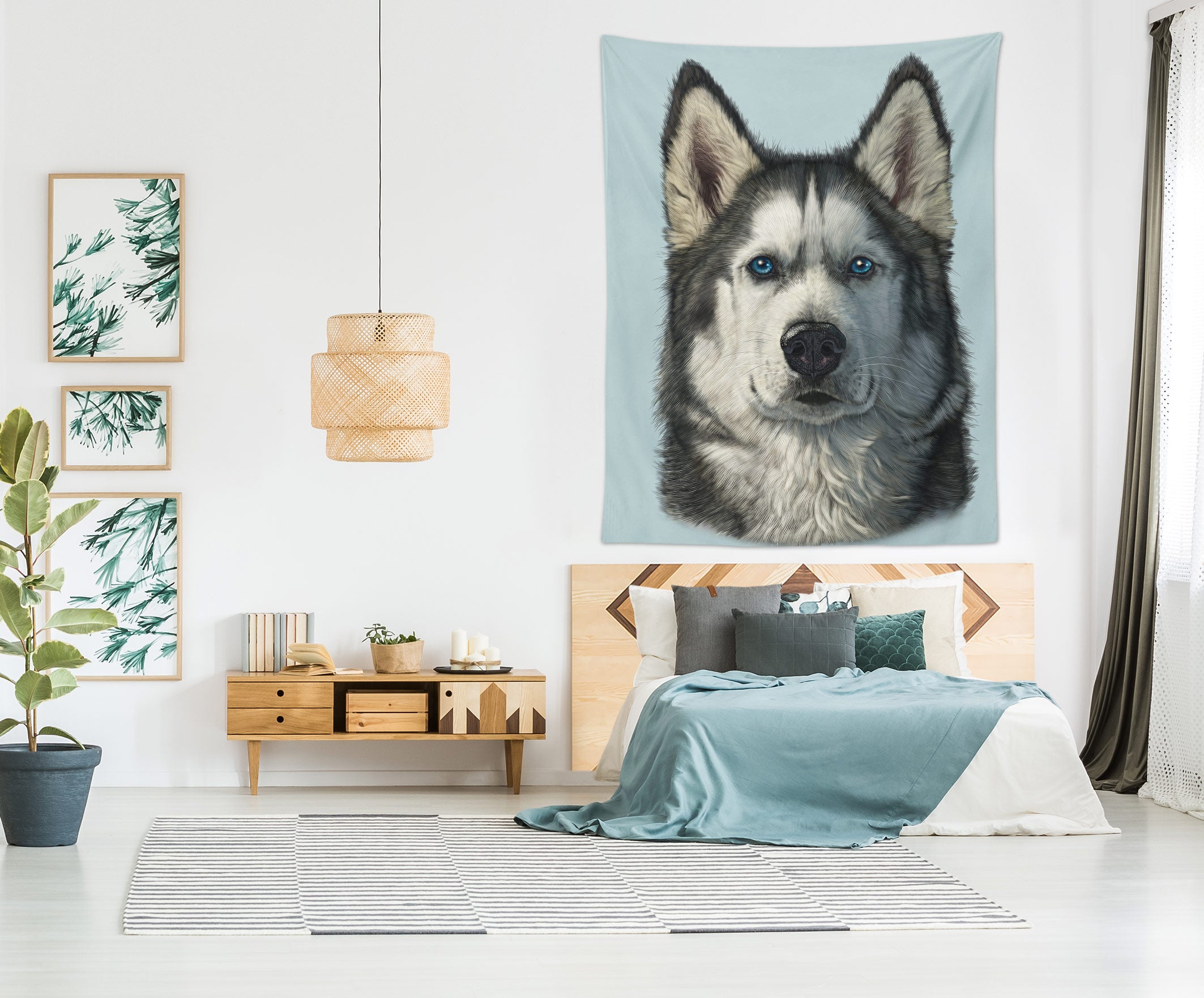 3D Husky Portrait 11711 Vincent Tapestry Hanging Cloth Hang