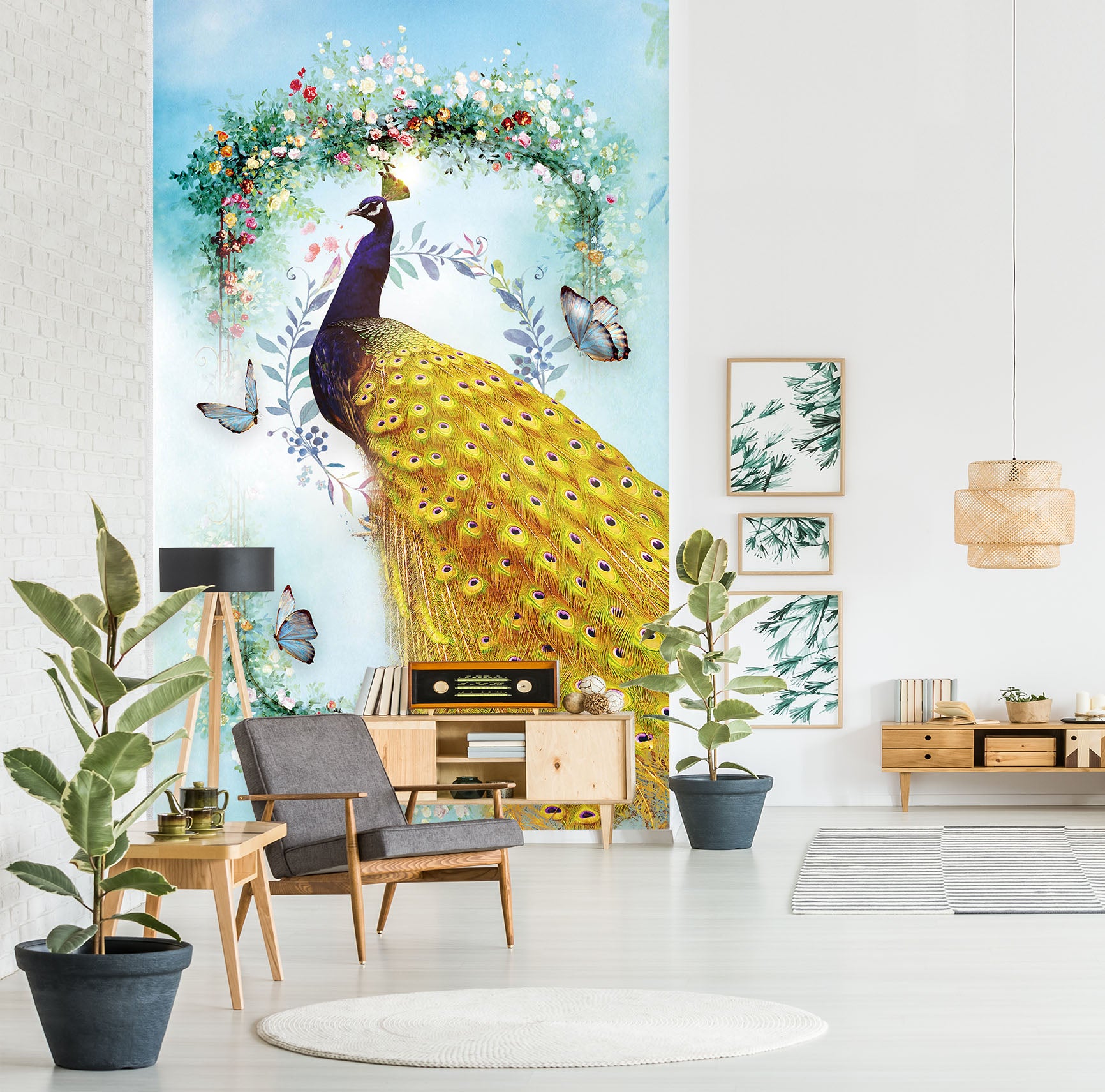 3D Golden Peacock 1838 Wall Murals