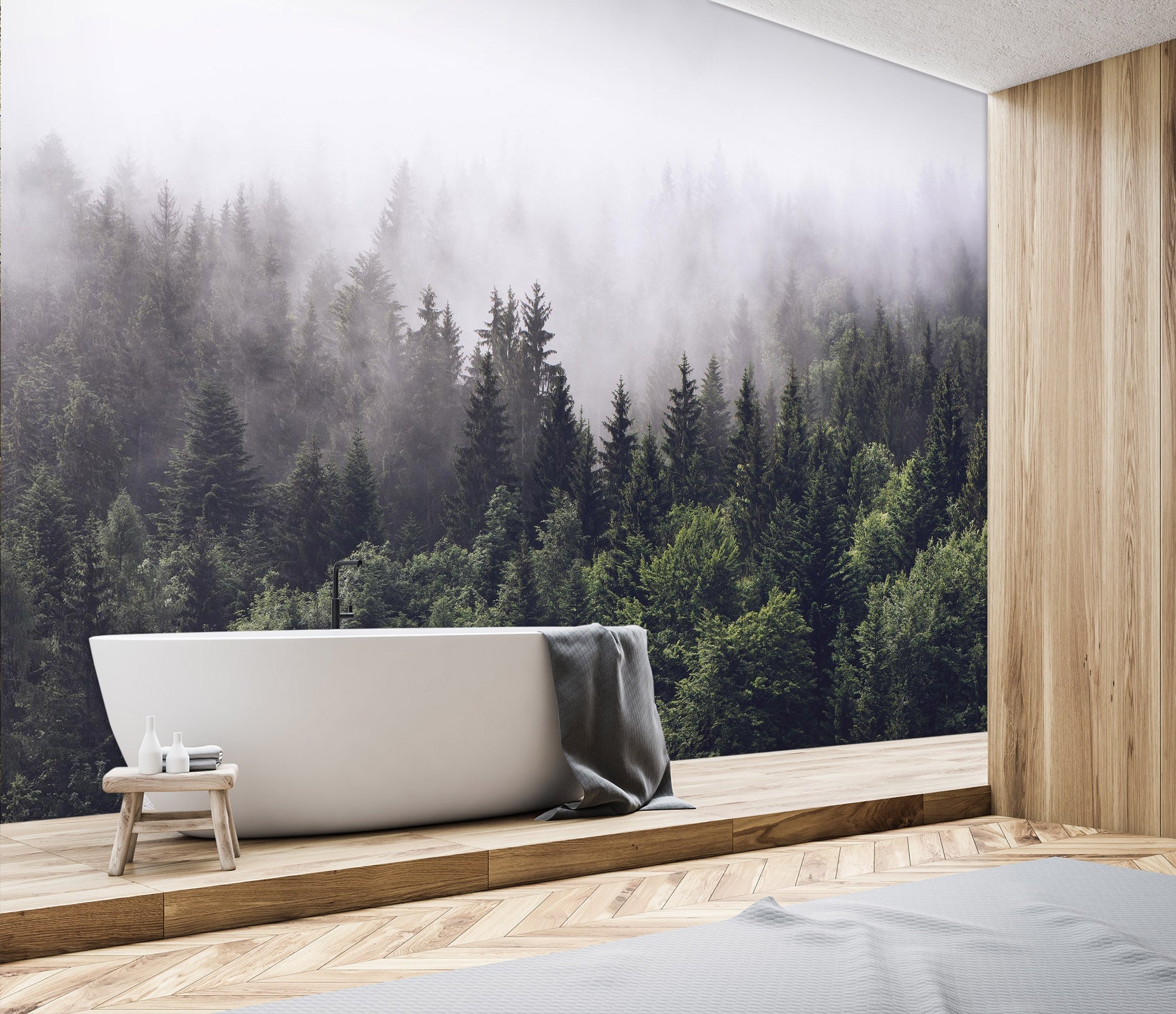 3D White Fog Forest 011 Wall Murals Wallpaper AJ Wallpaper 2