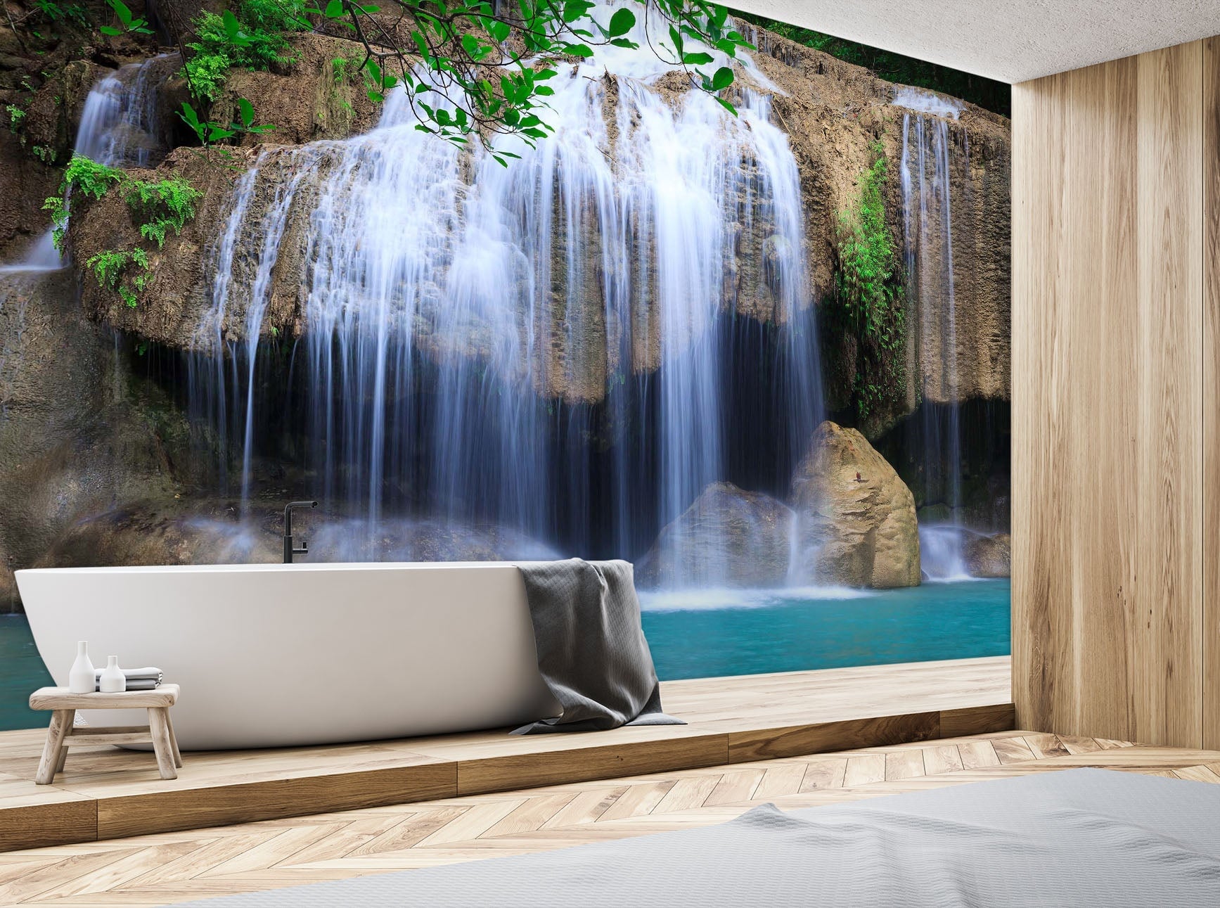 3D Waterfall Mountain 014 Wall Murals Wallpaper AJ Wallpaper 2