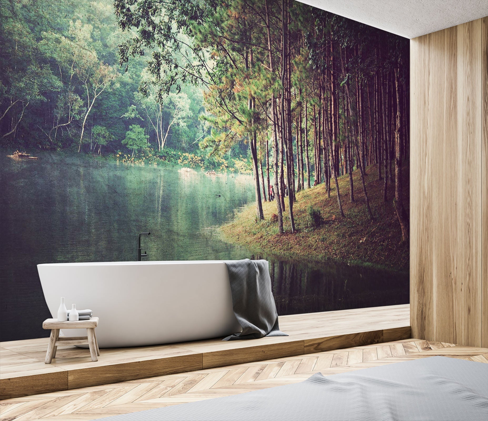 3D Forest Lake 006 Wall Murals Wallpaper AJ Wallpaper 2