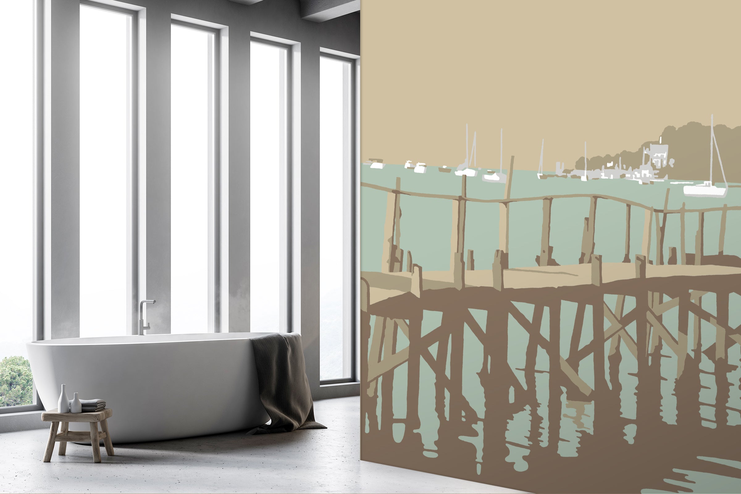 3D Sanbanks Evening Hill Pier 1047 Steve Read Wall Mural Wall Murals